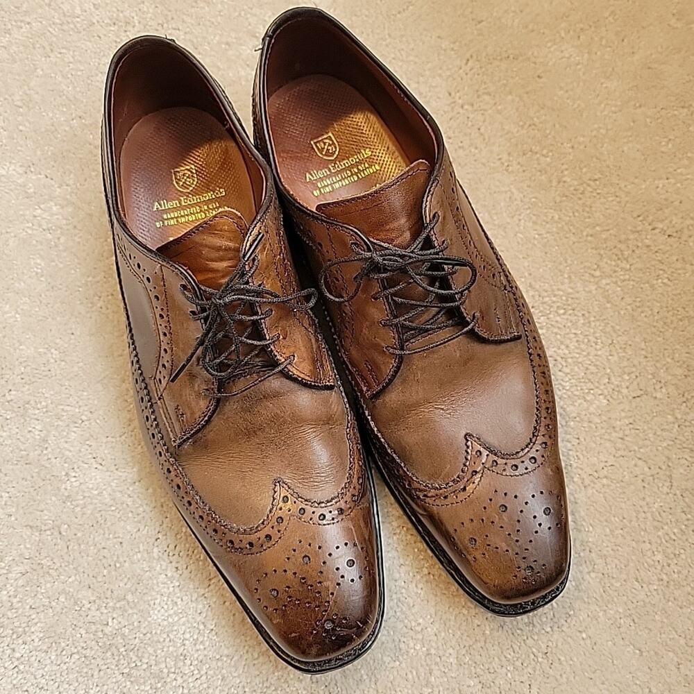 Allen Edmonds Larchmont Wingtip Brogue Brown Lace-up Oxford Shoe Men's Sz 10 D - Picture 2 of 11